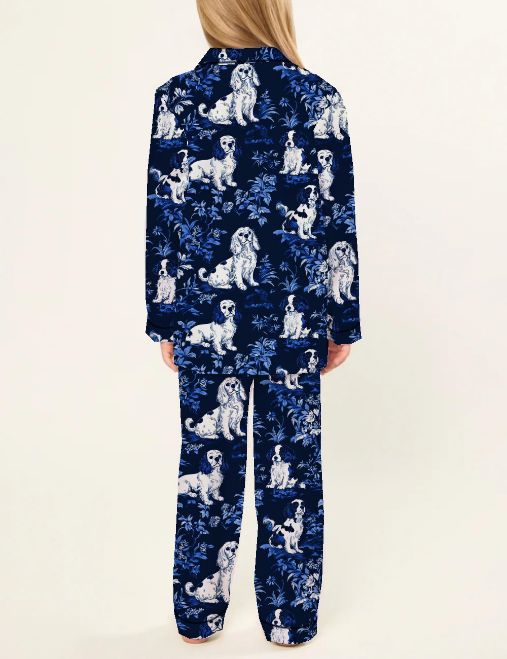 Cavalier King Charles Toile Kid's Silky Satin Pajama Set 