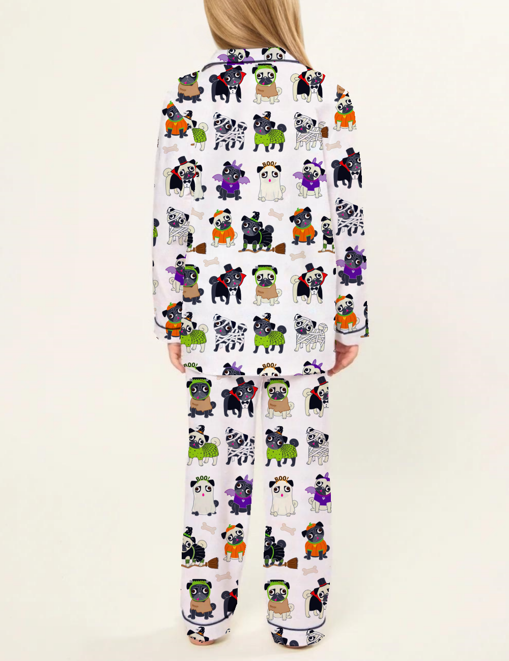 Halloween Pug Kid's Silky Satin Pajama Set 