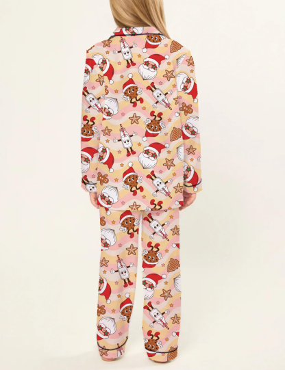 Groovy Christmas Kid's Short Sleeve  Silky Satin Pajama Set 