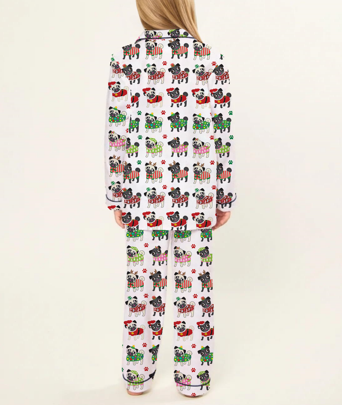 Christmas Ugly Sweater Pug Kid's Silky Satin Pajama Set 