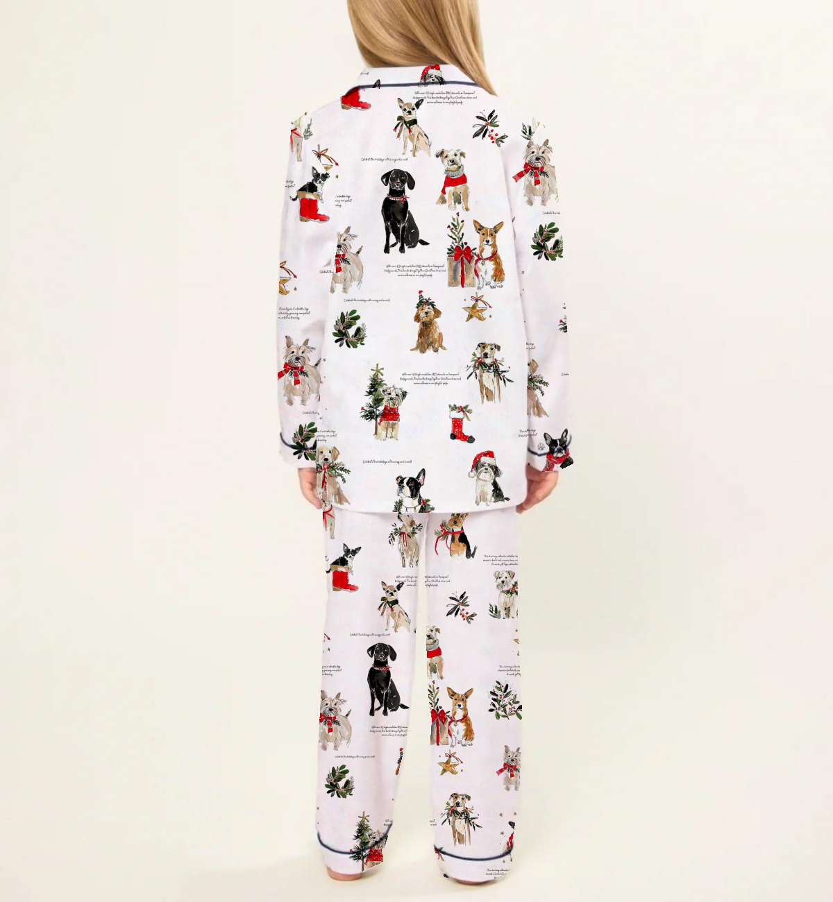 Christmas Dog Holiday Kid's Short Sleeve  Silky Satin Pajama Set 