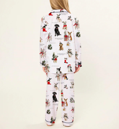 Christmas Dog Holiday Kid's Short Sleeve  Silky Satin Pajama Set 
