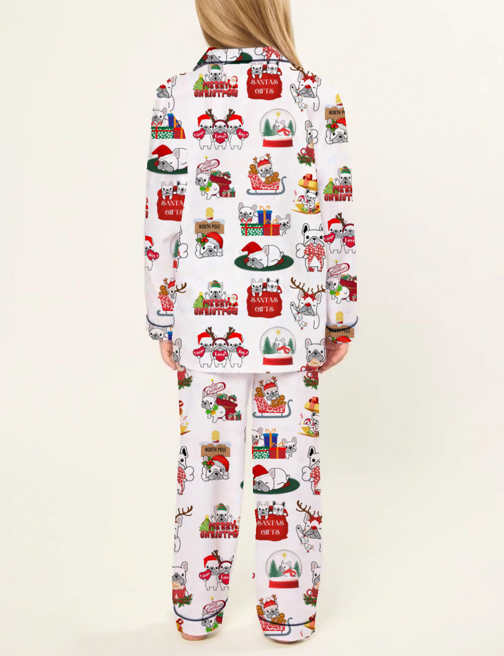 Christmas French Bulldog Kid's Silky Satin Pajama Set 