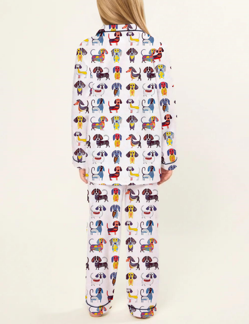 Cartoon Dachshunds Kid's Silky Satin Pajama Set 