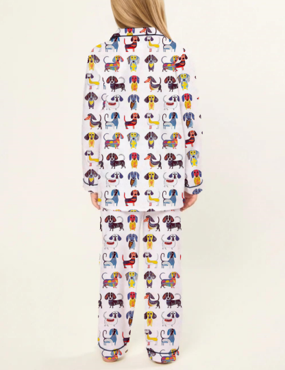 Cartoon Dachshunds Kid's Silky Satin Pajama Set 