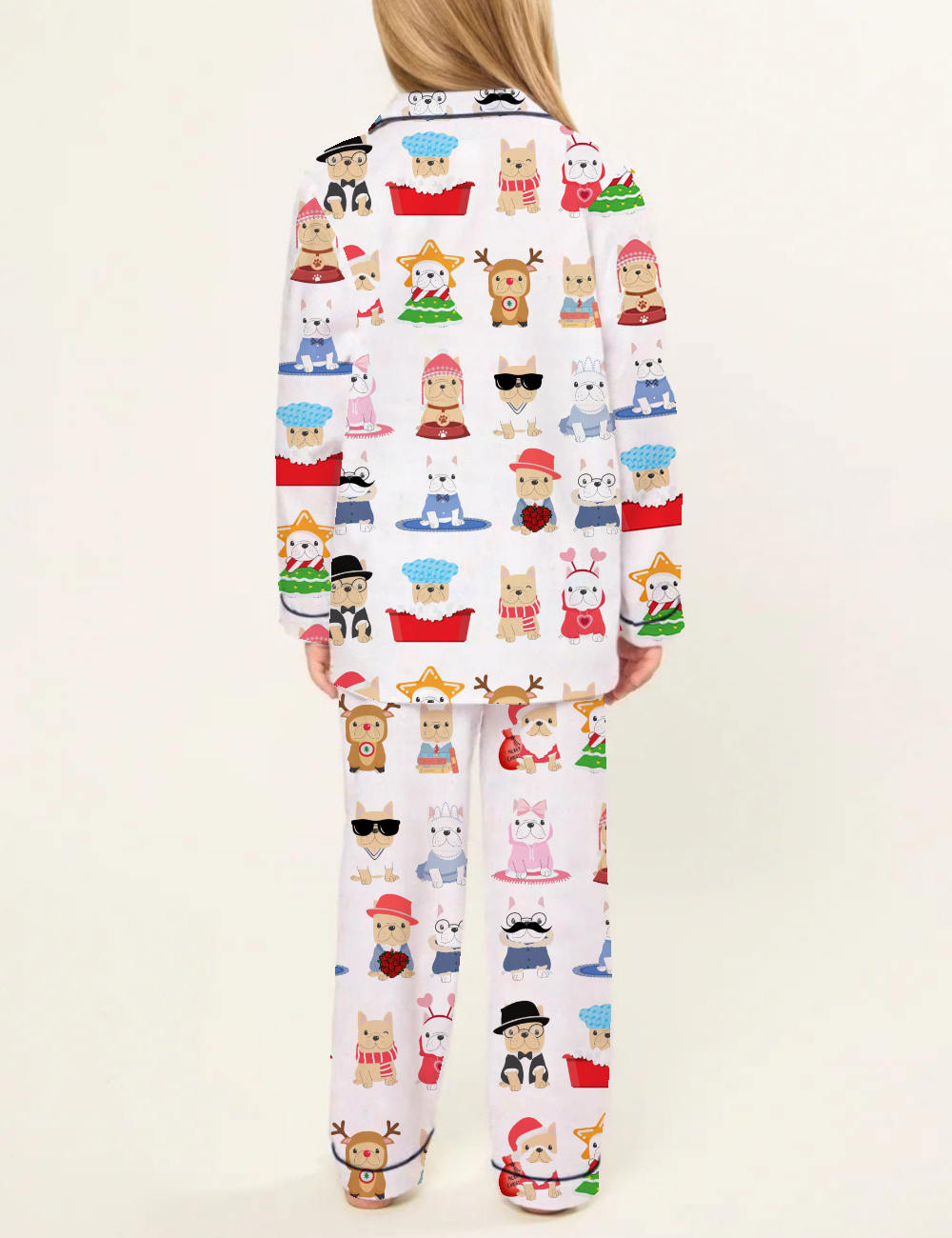 Cute French Bulldog Kid's Silky Satin Pajama Set 