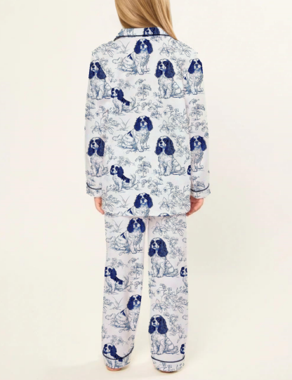 Cavalier King Charles Toile Kid's Silky Satin Pajama Set 