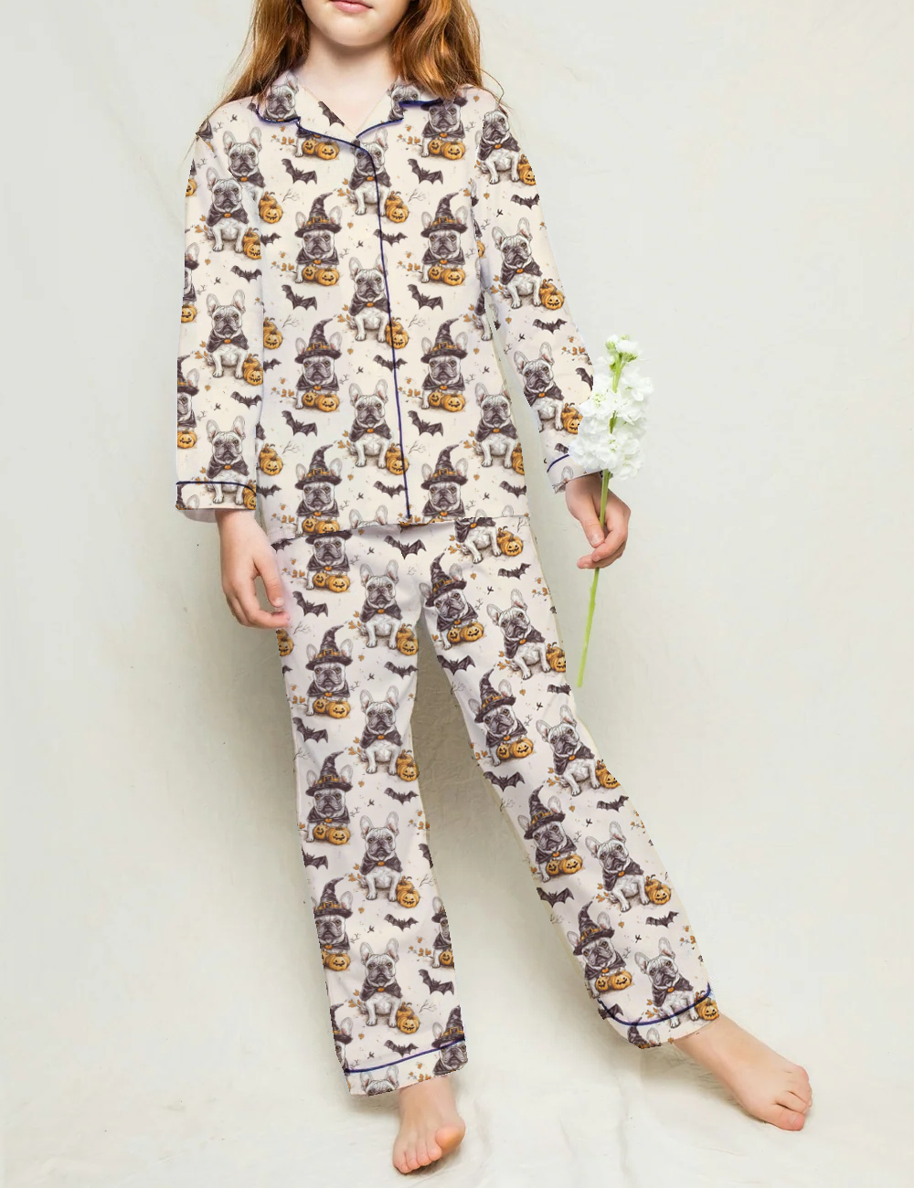 French Bulldog Halloween Kid's Silky Satin Pajama Set