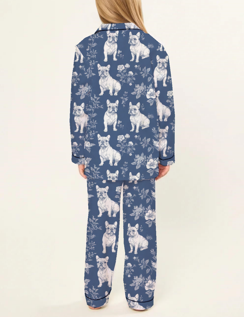 French Bulldogs Toile Kid's Silky Satin Pajama Set 
