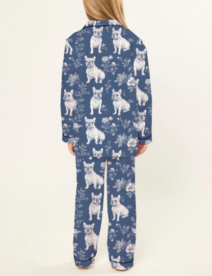 French Bulldogs Toile Kid's Silky Satin Pajama Set 