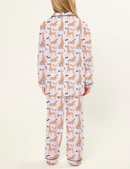Cartoon Dog Kid's Silky Satin Pajama Set 