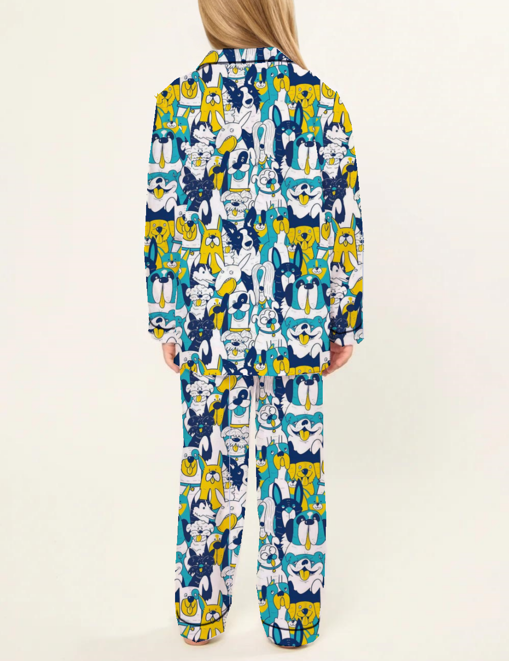 Cartoon Dog Kid's Silky Satin Pajama Set 