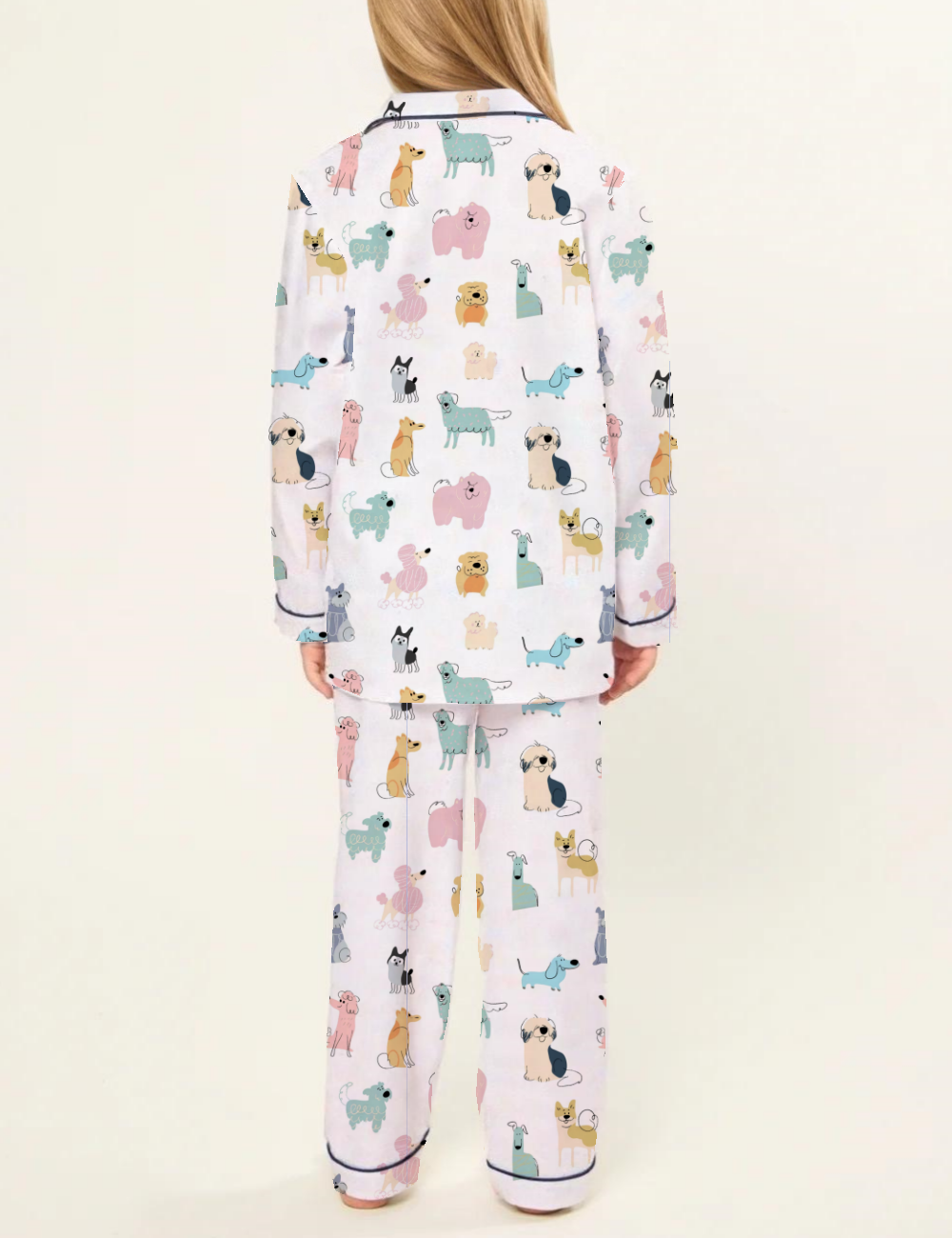 Cute Doodle Dog Kid's Silky Satin Pajama Set 