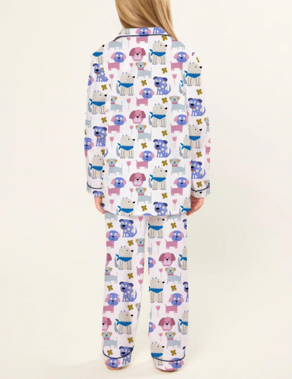 Cute Dog Party Kid's Silky Satin Pajama Set 