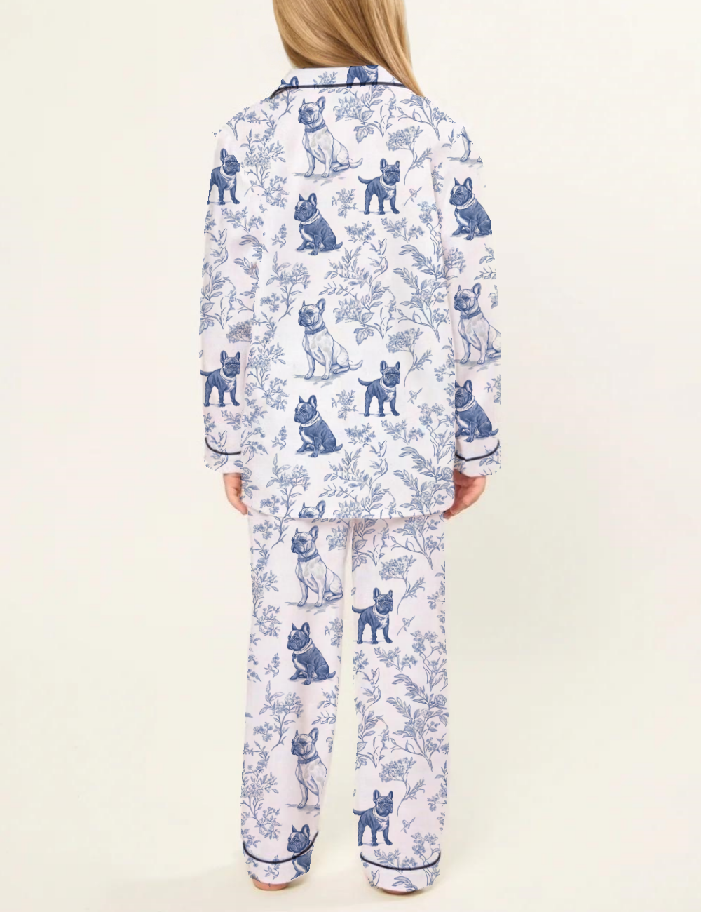 French Bulldogs Toile Kid's Silky Satin Pajama Set 