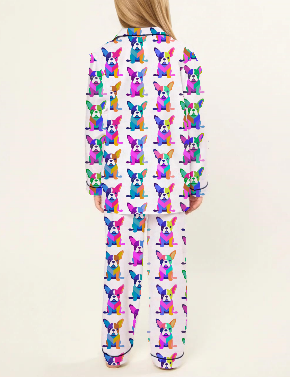 Colorfull French Bulldogs Kid's Silky Satin Pajama Set 