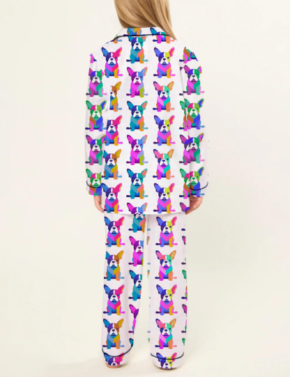 Colorfull French Bulldogs Kid's Silky Satin Pajama Set 