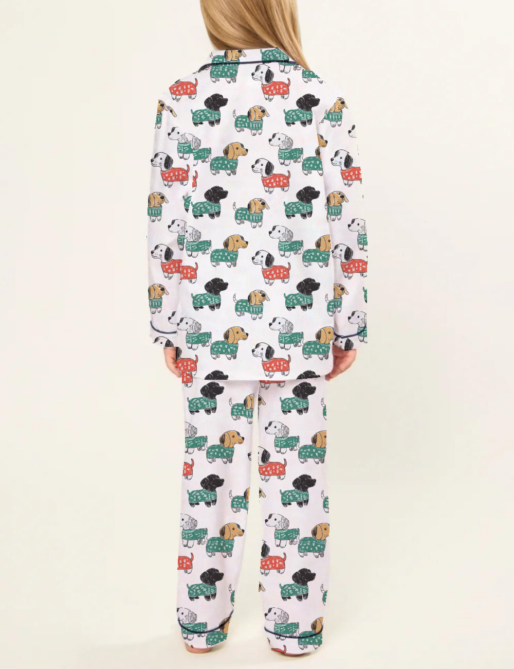 Cute Chrismas Dogs Kid's Silky Satin Pajama Set 