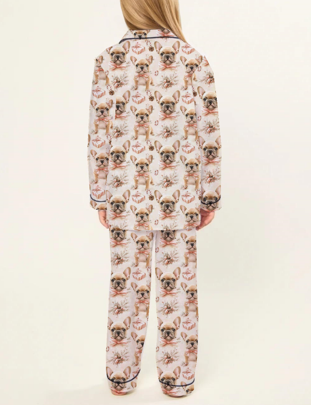 Christmas French Bulldog Kid's Silky Satin Pajama Set 