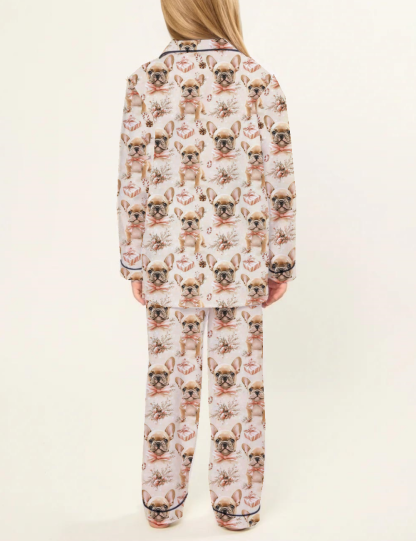 Christmas French Bulldog Kid's Silky Satin Pajama Set 