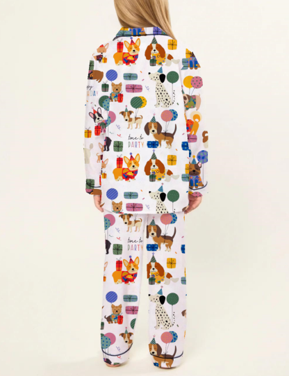 Birthday Dog Party Kid's Silky Satin Pajama Set 