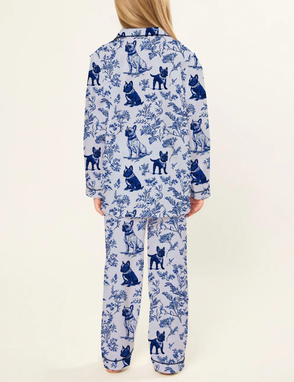 French Bulldogs Toile Kid's Silky Satin Pajama Set 