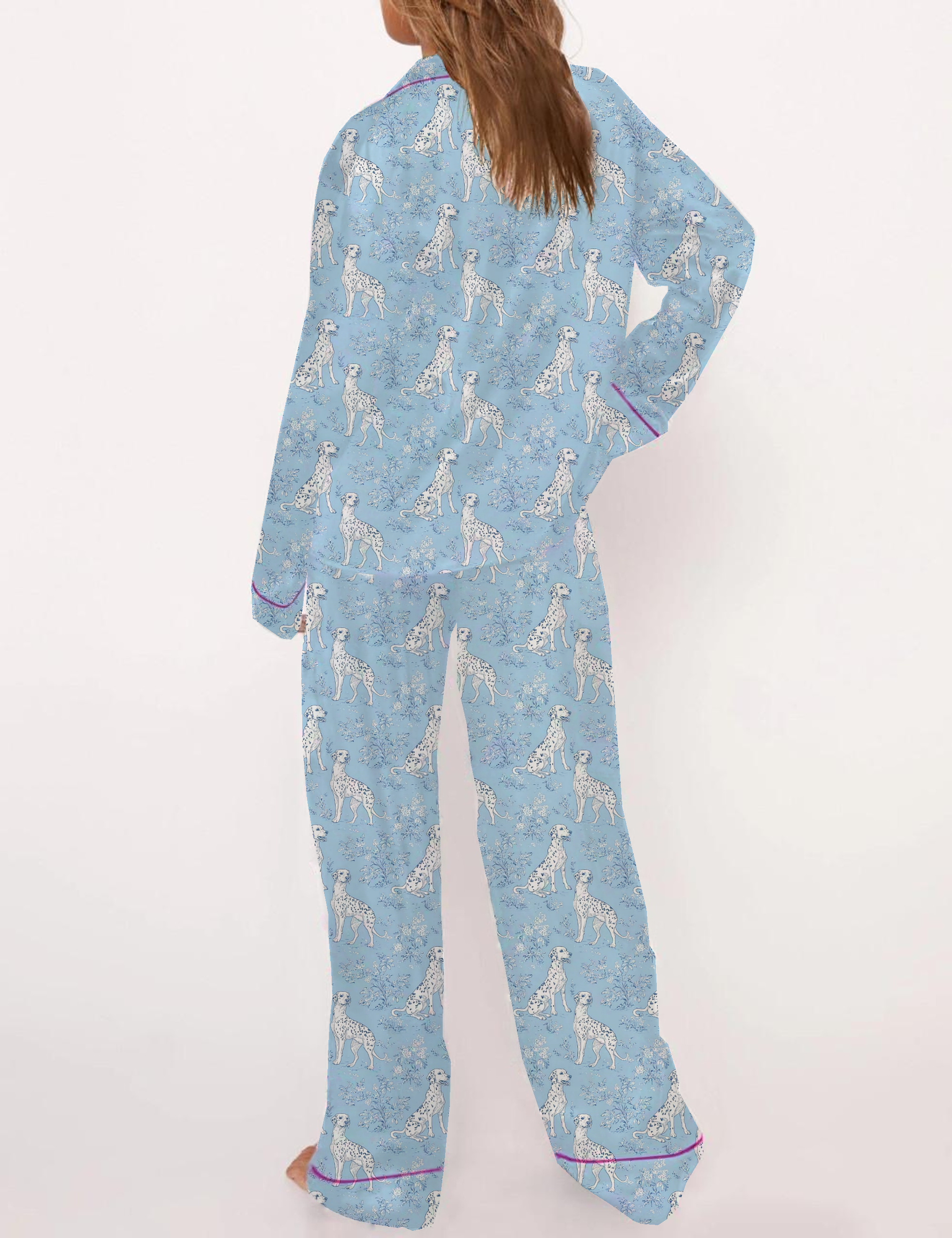 Dalmation Dogs Toile Silky Satin Pajama Short Set For Women