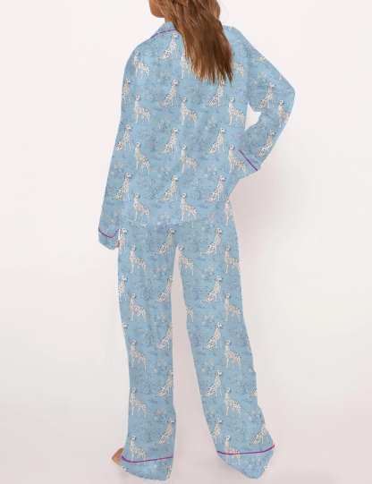 Dalmation Dogs Toile Silky Satin Pajama Short Set For Women