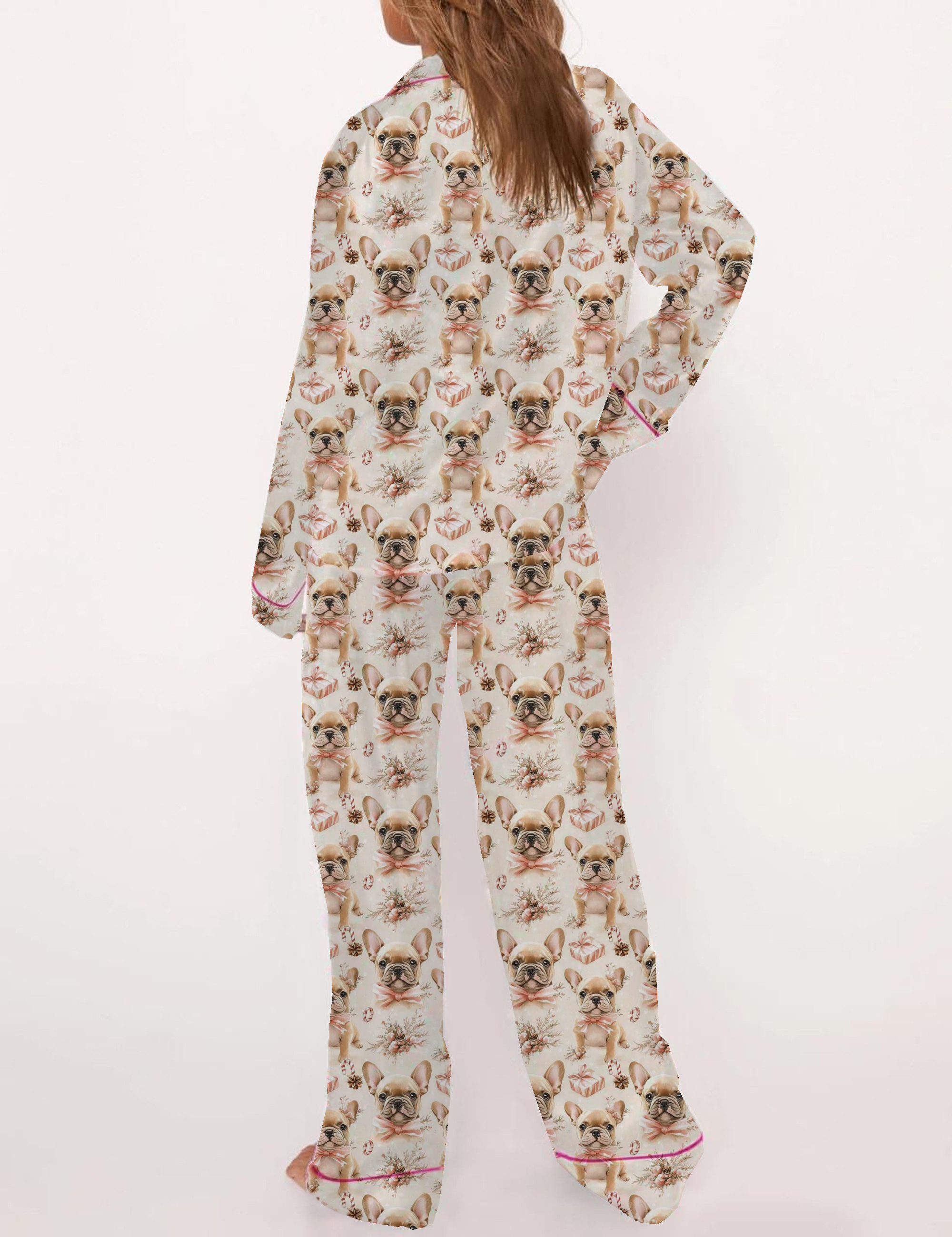 Christmas French Bulldog Silky Satin Pajama Set For Women