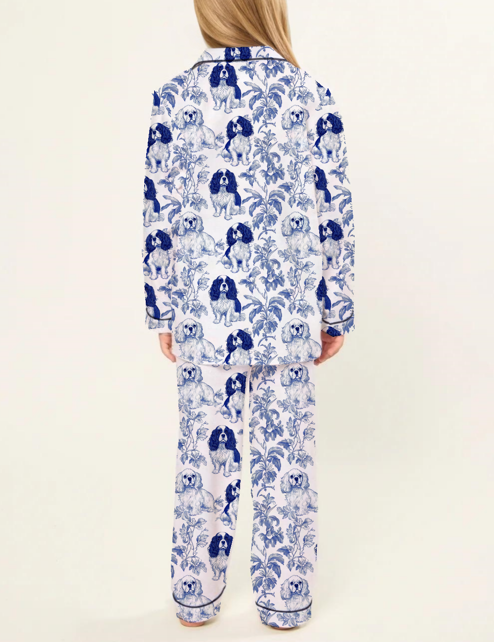 Cavalier King Charles Toile Kid's Silky Satin Pajama Set 