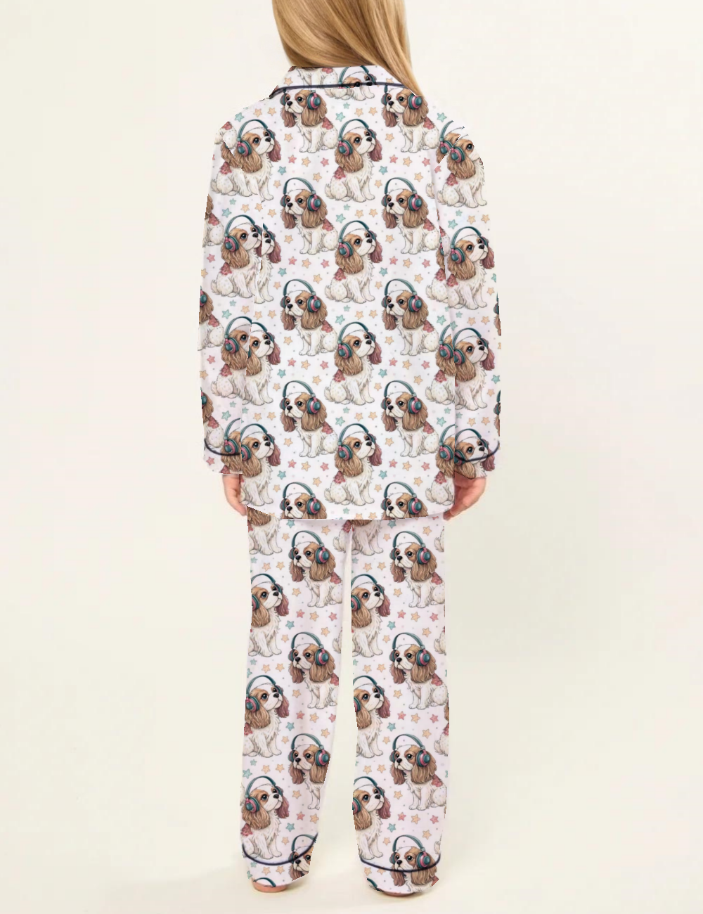 Cheerful Dog Wearing Headphones Kid's Silky Satin Pajama Set 