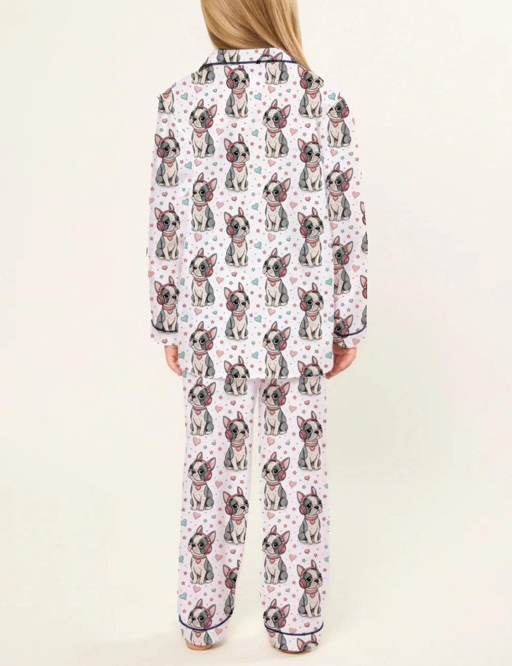 Cheerful Dog Wearing Headphones Kid's Silky Satin Pajama Set 