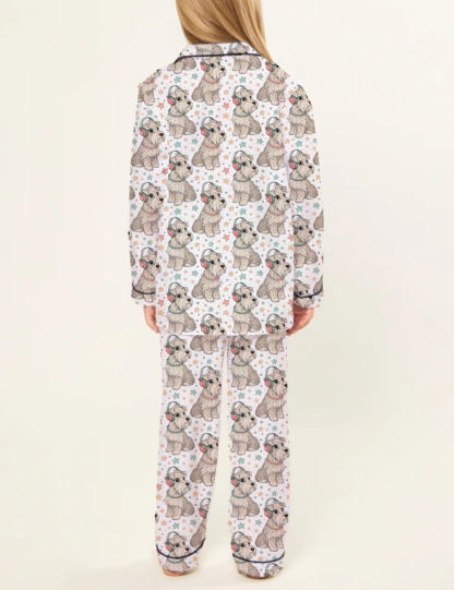 Cheerful Dog Wearing Headphones Kid's Silky Satin Pajama Set 