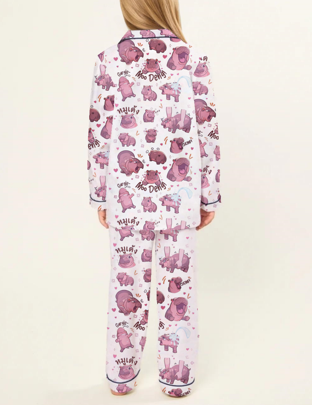 Moo Deng Baby Kid's Silky Satin Pajama Set 