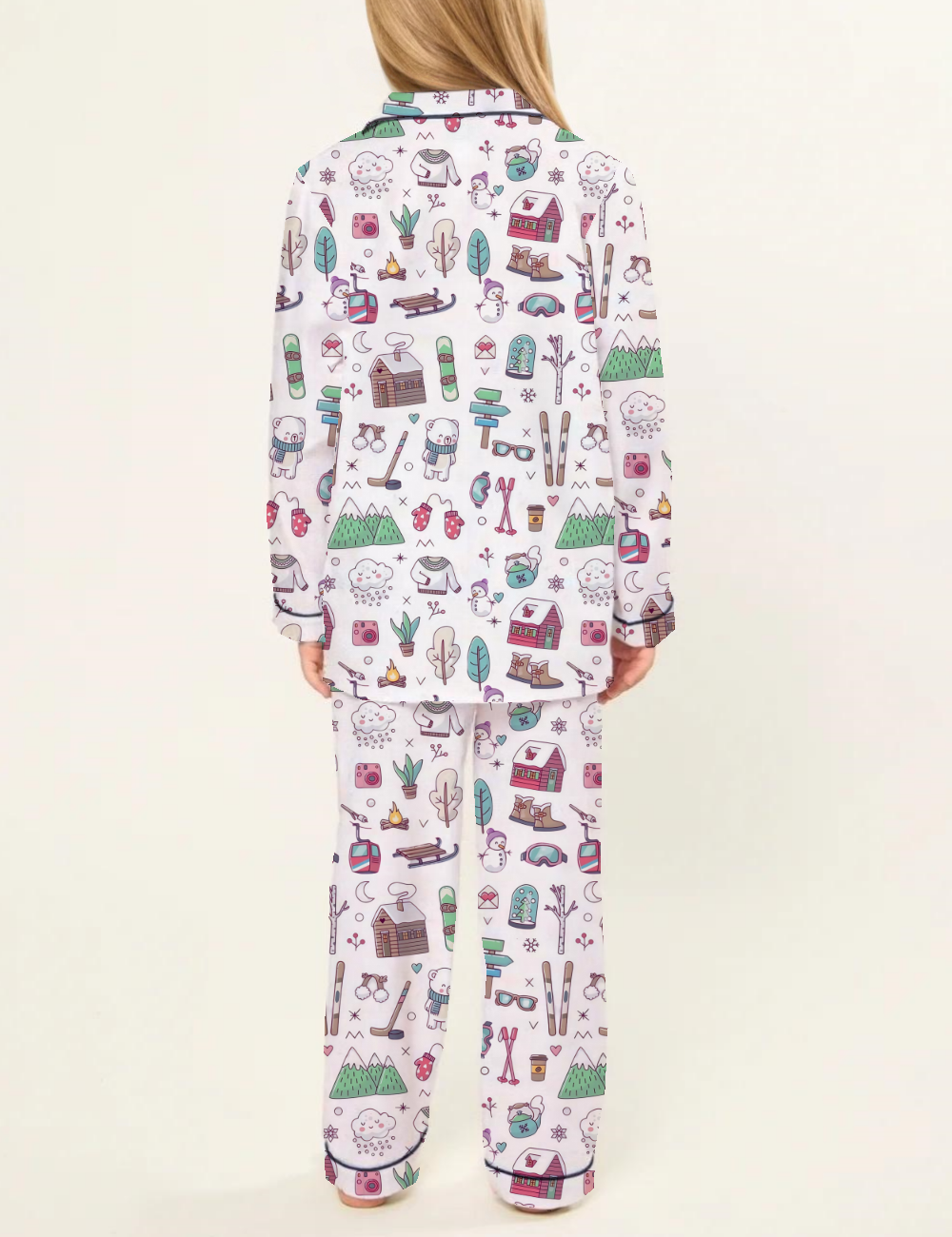 Winter Skiing Kid's Short Sleeve  Silky Satin Pajama Set 