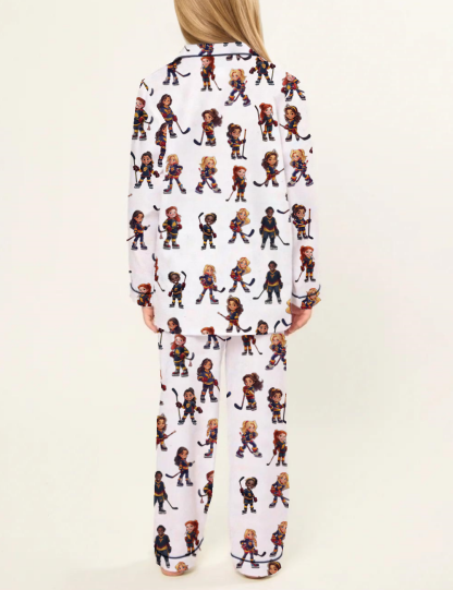 Ice Hockey Kid's Silky Satin Pajama Set 