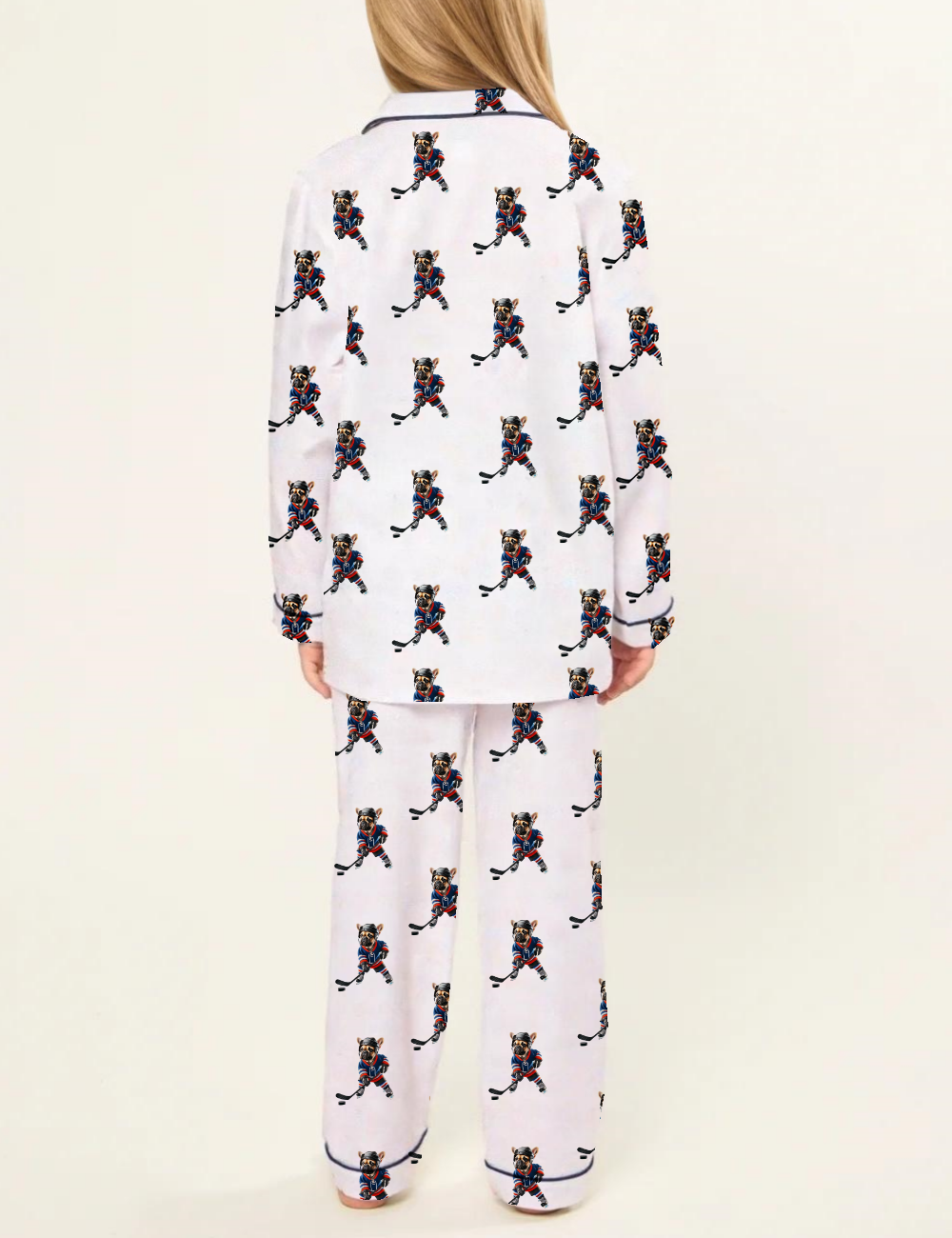 French Bulldog Ice Hockey Kid's Silky Satin Pajama Set 