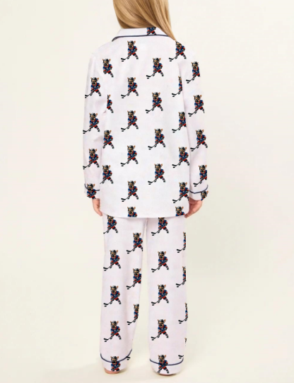 French Bulldog Ice Hockey Kid's Silky Satin Pajama Set 