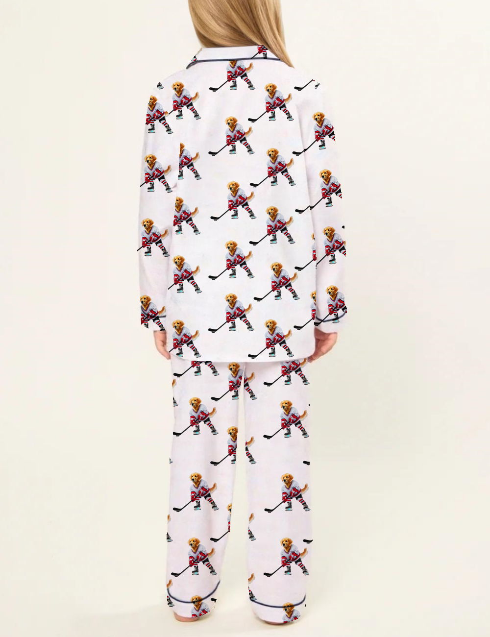 Golden Retriever Ice Hockey Kid's Silky Satin Pajama Set 