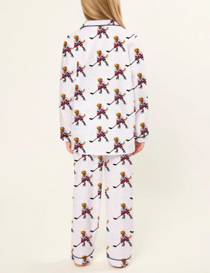 Golden Retriever Ice Hockey Kid's Silky Satin Pajama Set 