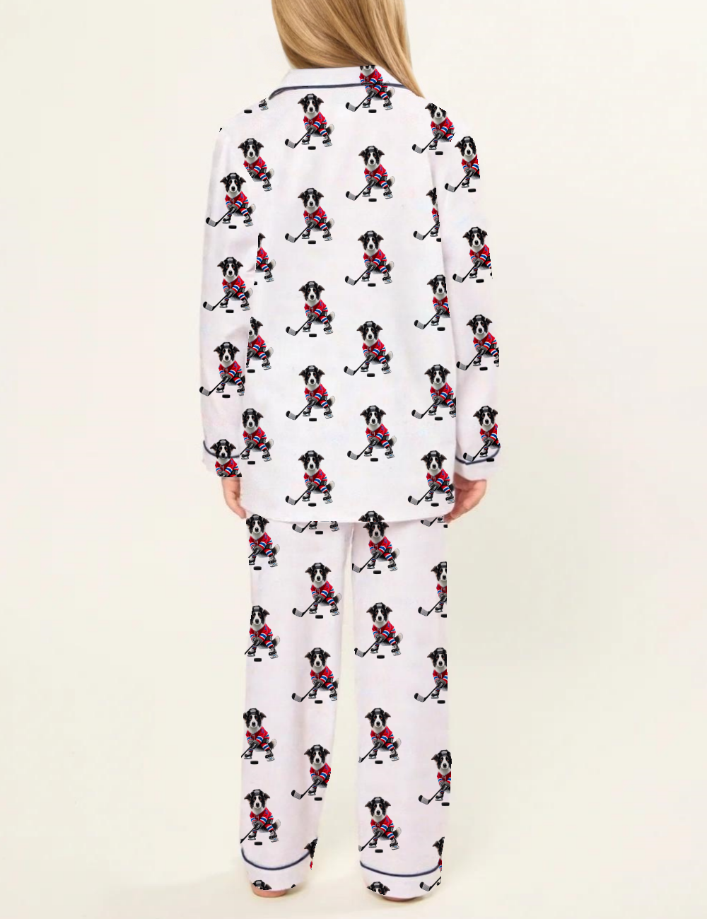Border Collie Ice Hockey Kid's Silky Satin Pajama Set 