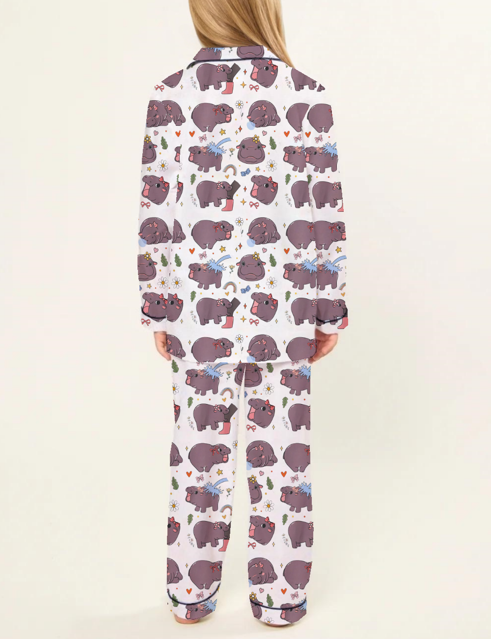 Moo Deng Baby Kid's Silky Satin Pajama Set 