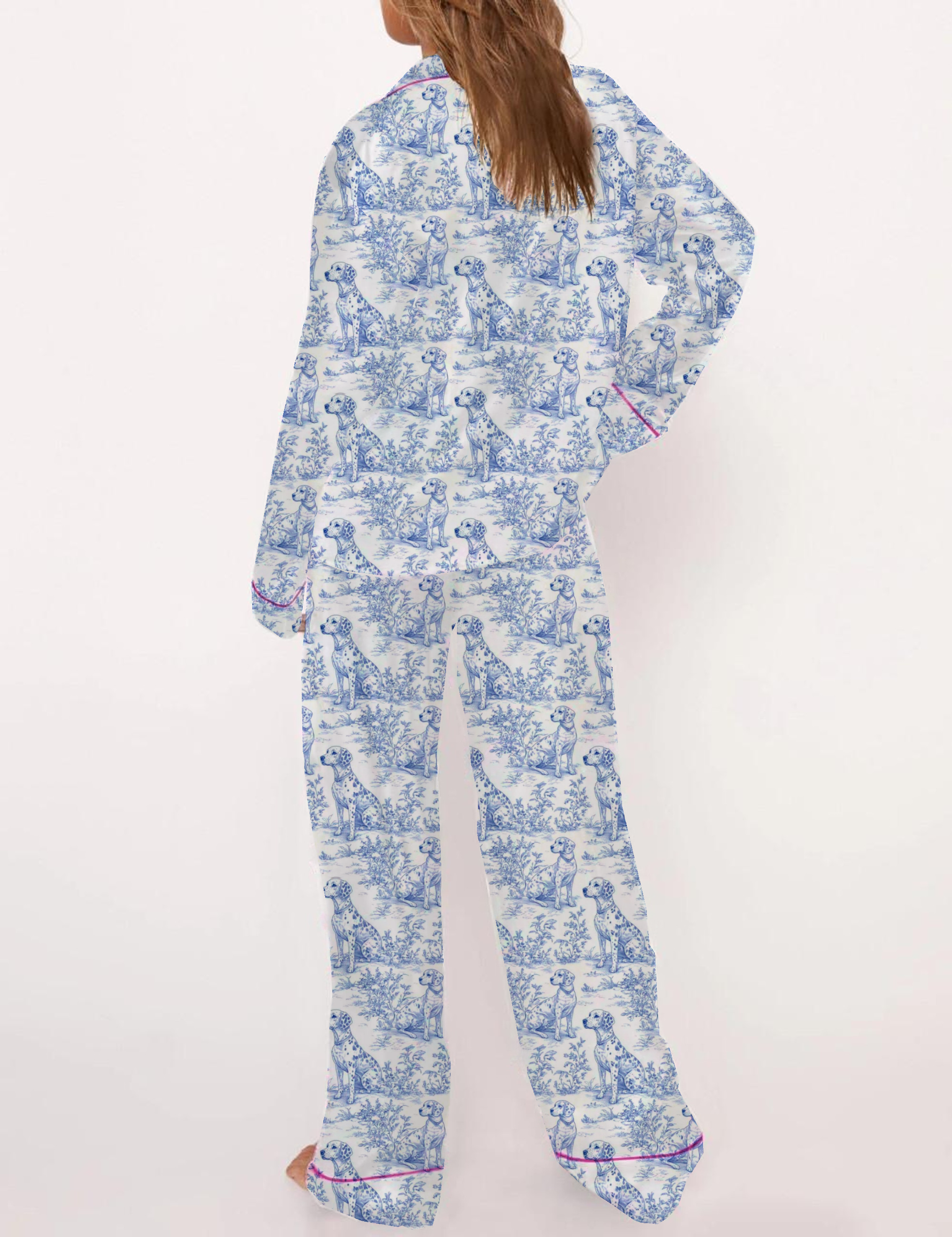 Dalmation Dogs Toile Silky Satin Pajama Short Set For Women
