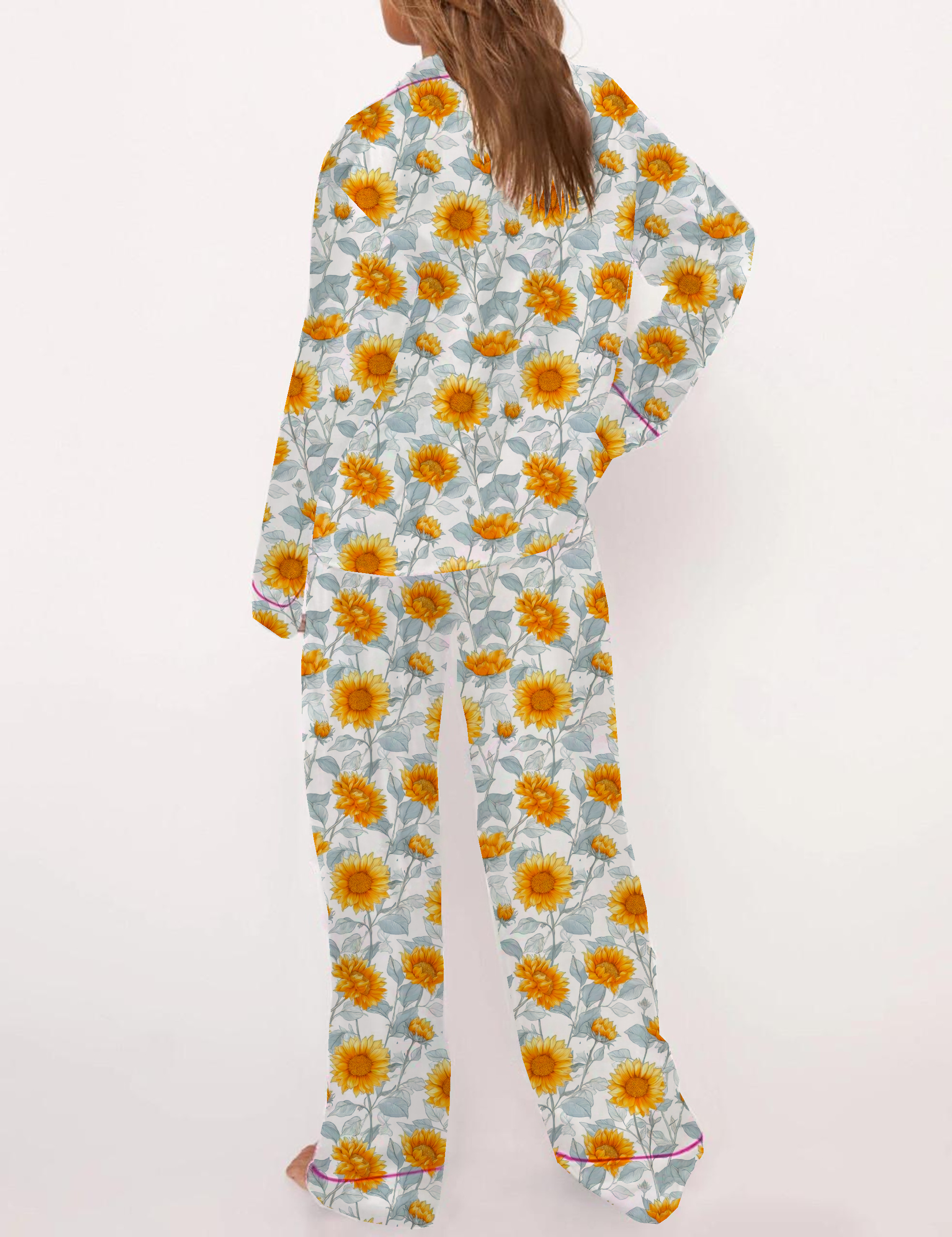 Sunflower Silky Satin Pajama Set For Women