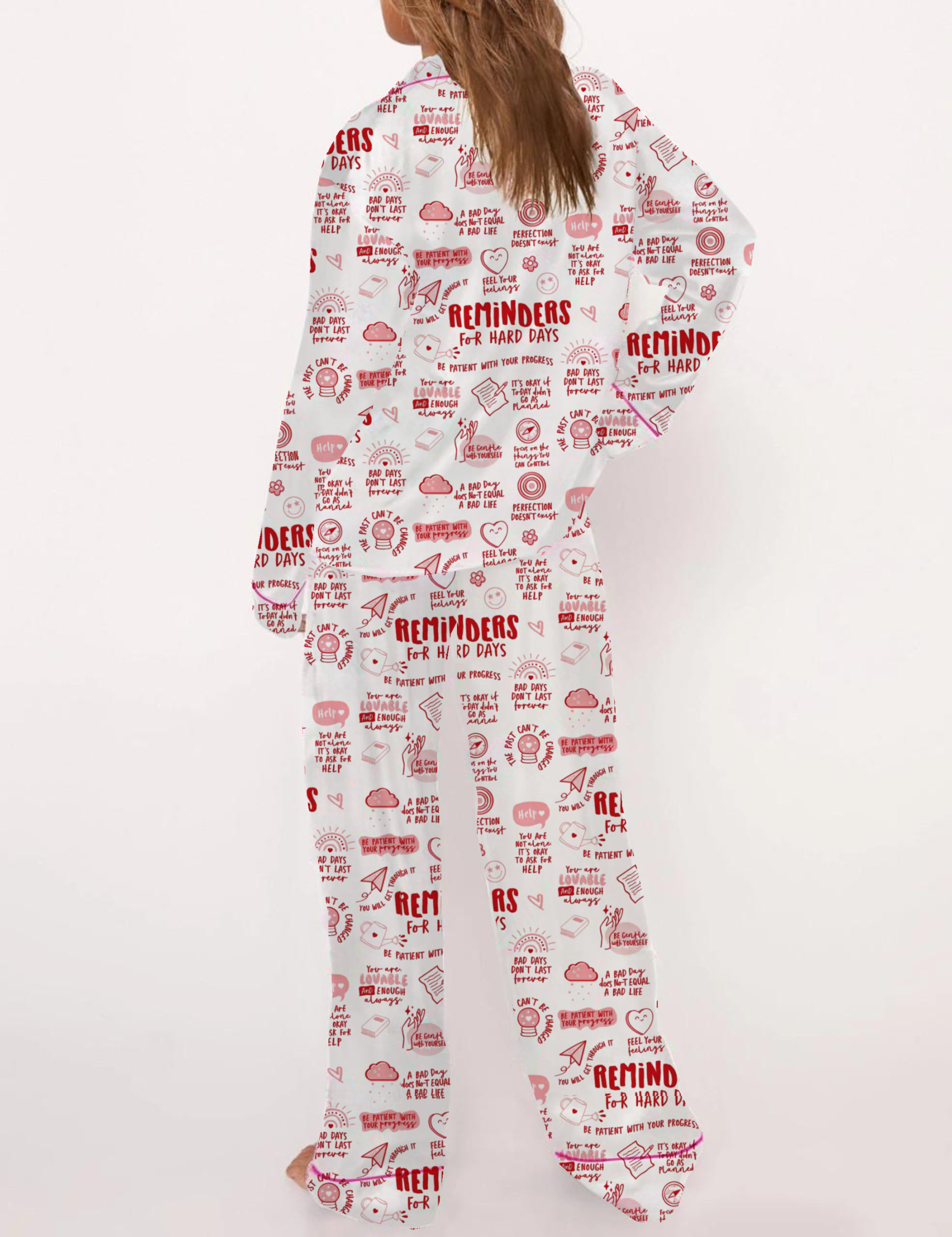 Reminders For Hard Days Silky Satin Pajama Set For Women