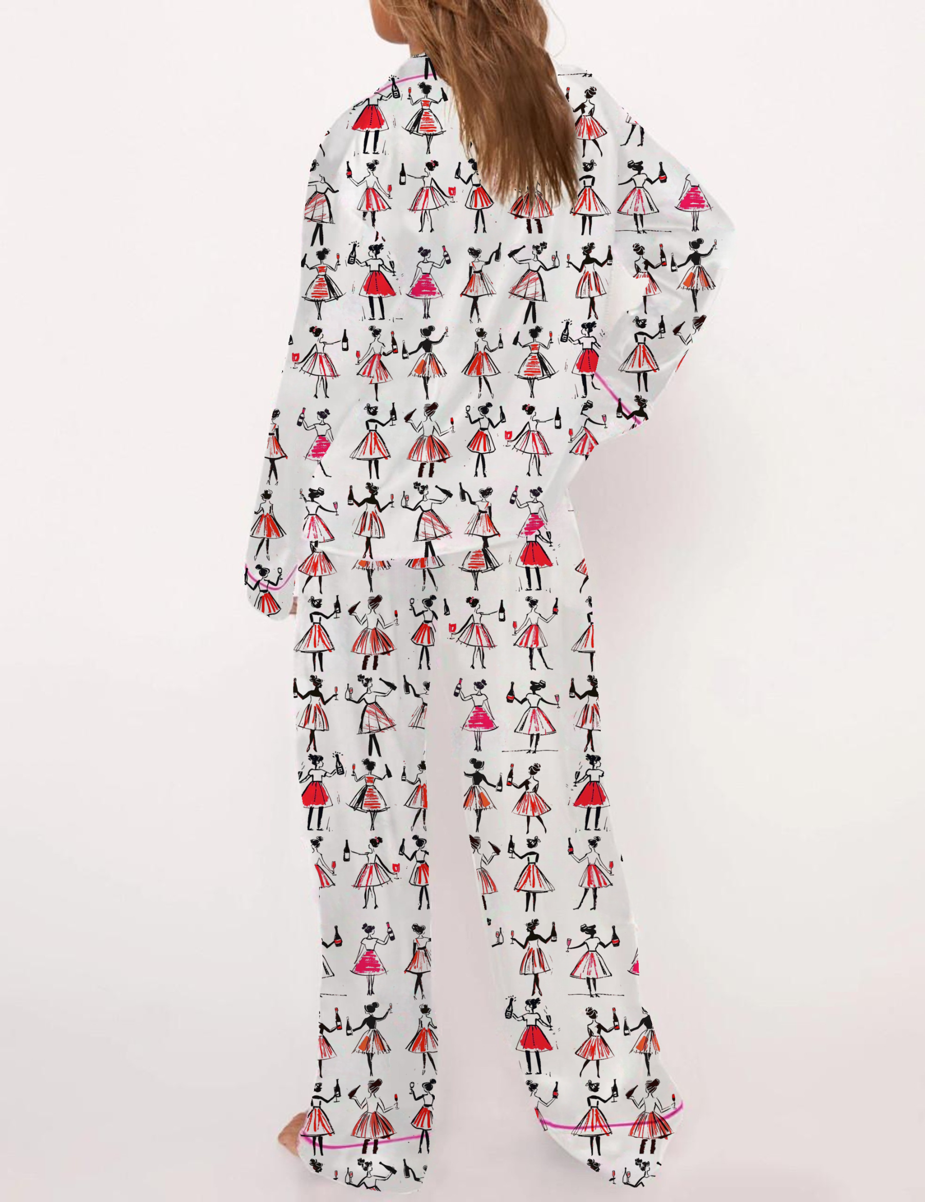 Whimsical Wine Silky Satin Pajama Set For Women