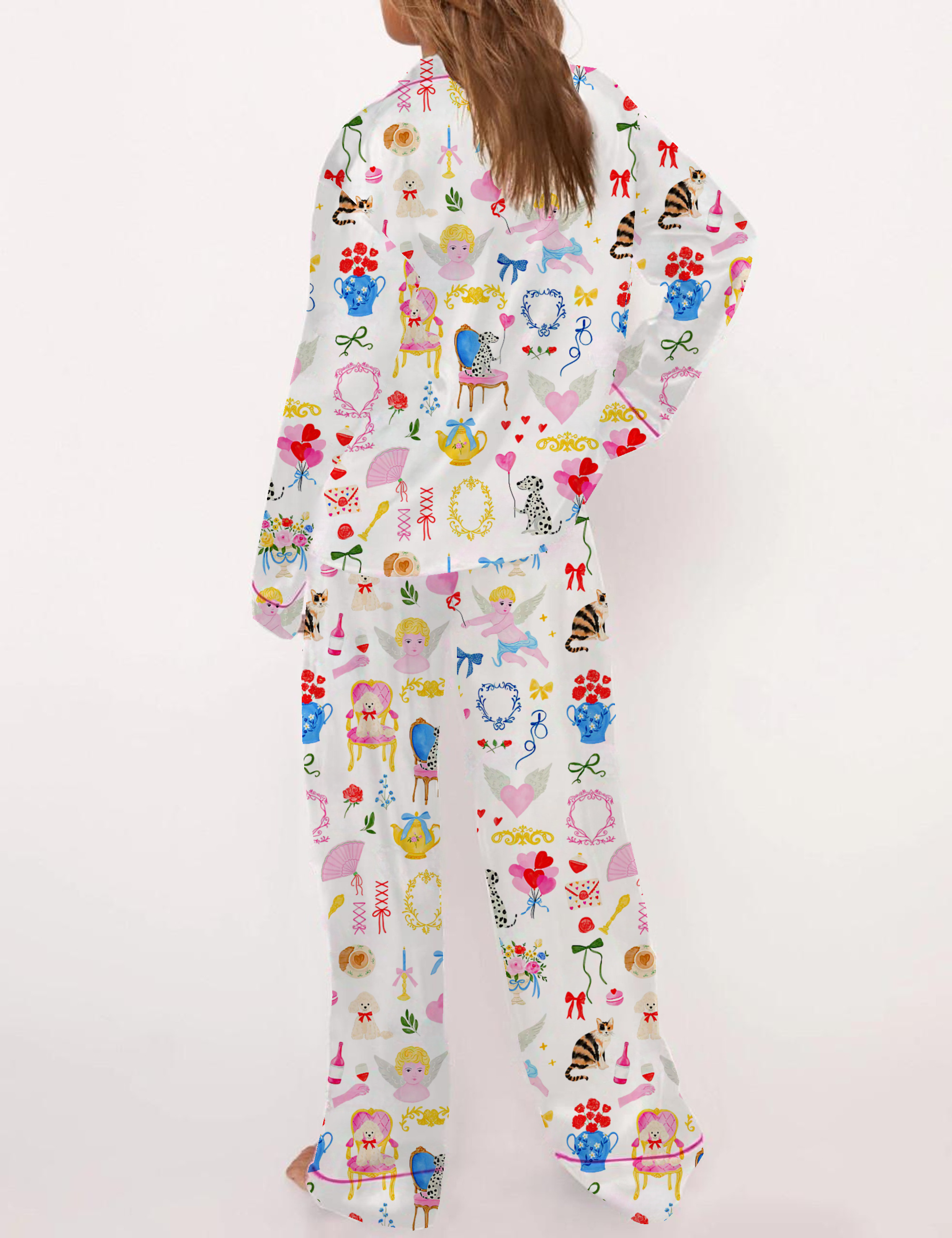 Vantine's Day Love Silky Satin Pajama Set For Women