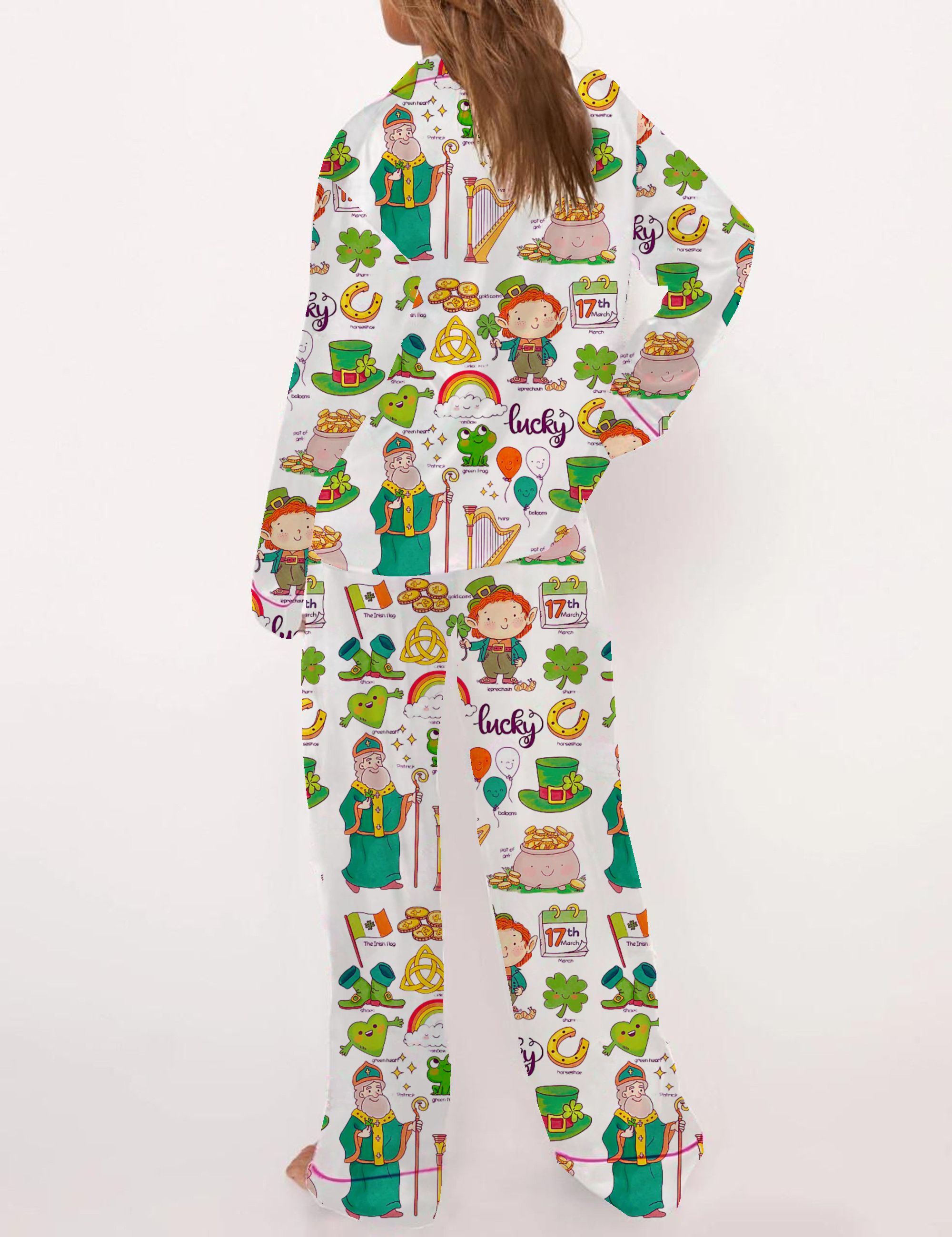 St.Patrick's Day Silky Satin Pajama Short Set For Women