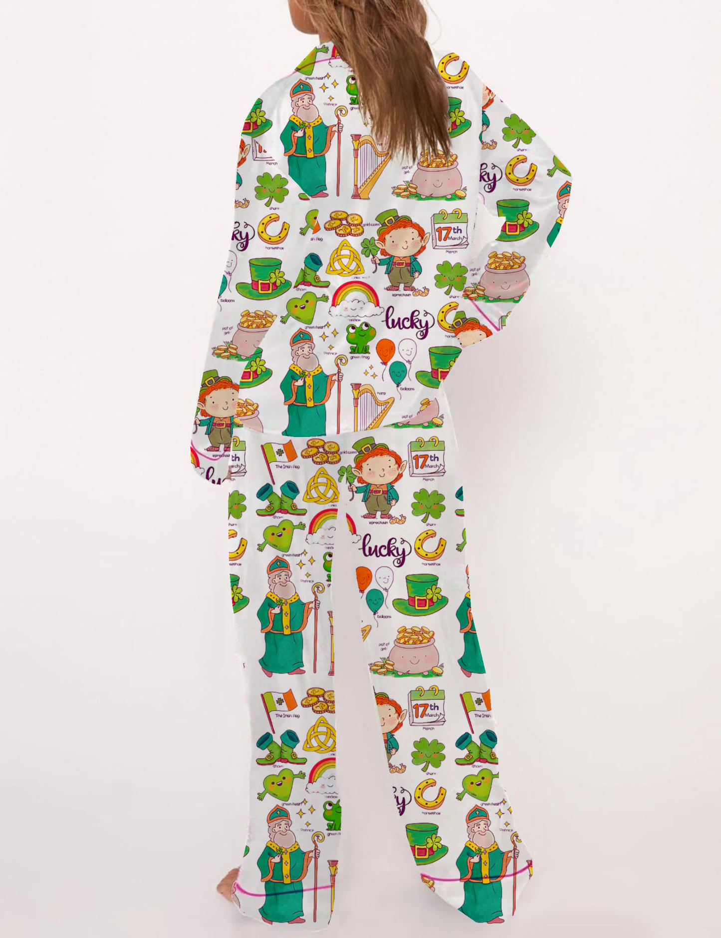 St.Patrick's Day Silky Satin Pajama Short Set For Women