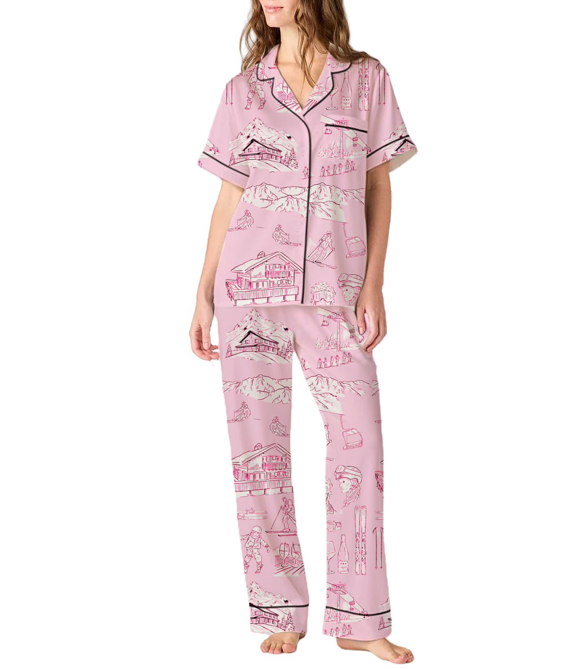 Après Ski Toile Silky Satin Pajama Set For Women